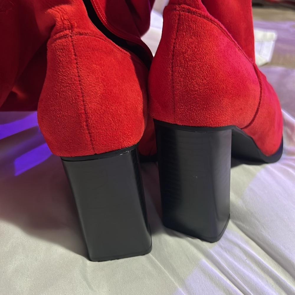 Dream Pairs Red Over the Knee Boots with Block Heel - Picture 8 of 10